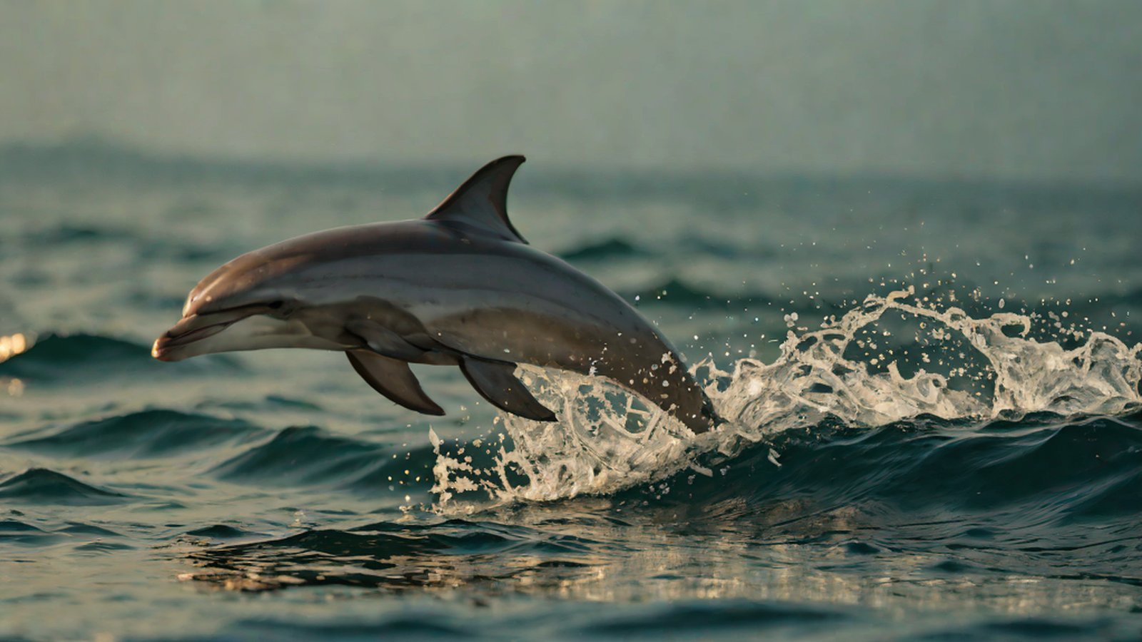 青い海の中で2頭のイルカが向かい合って意思疎通しているような姿と、デジタル信号が重なり合ったイメージ
