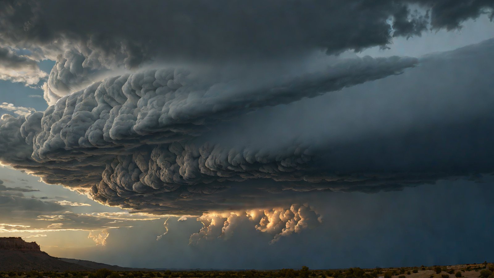 폭풍우가 몰아치는 하늘과 이를 분석하는 디지털 데이터 그리드가 겹쳐진 모습으로, AI의 정밀한 기상 분석 능력을 시각화함