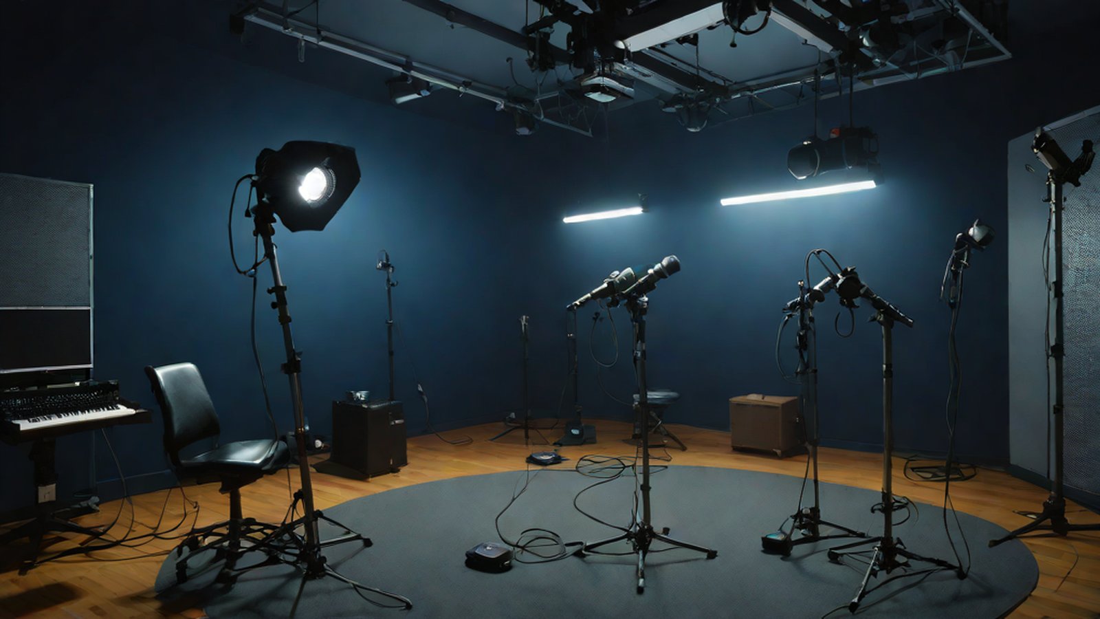 AI가 사람과 자연스럽게 대화하며 소리 파형이 화려하게 움직이는 미래지향적인 모습