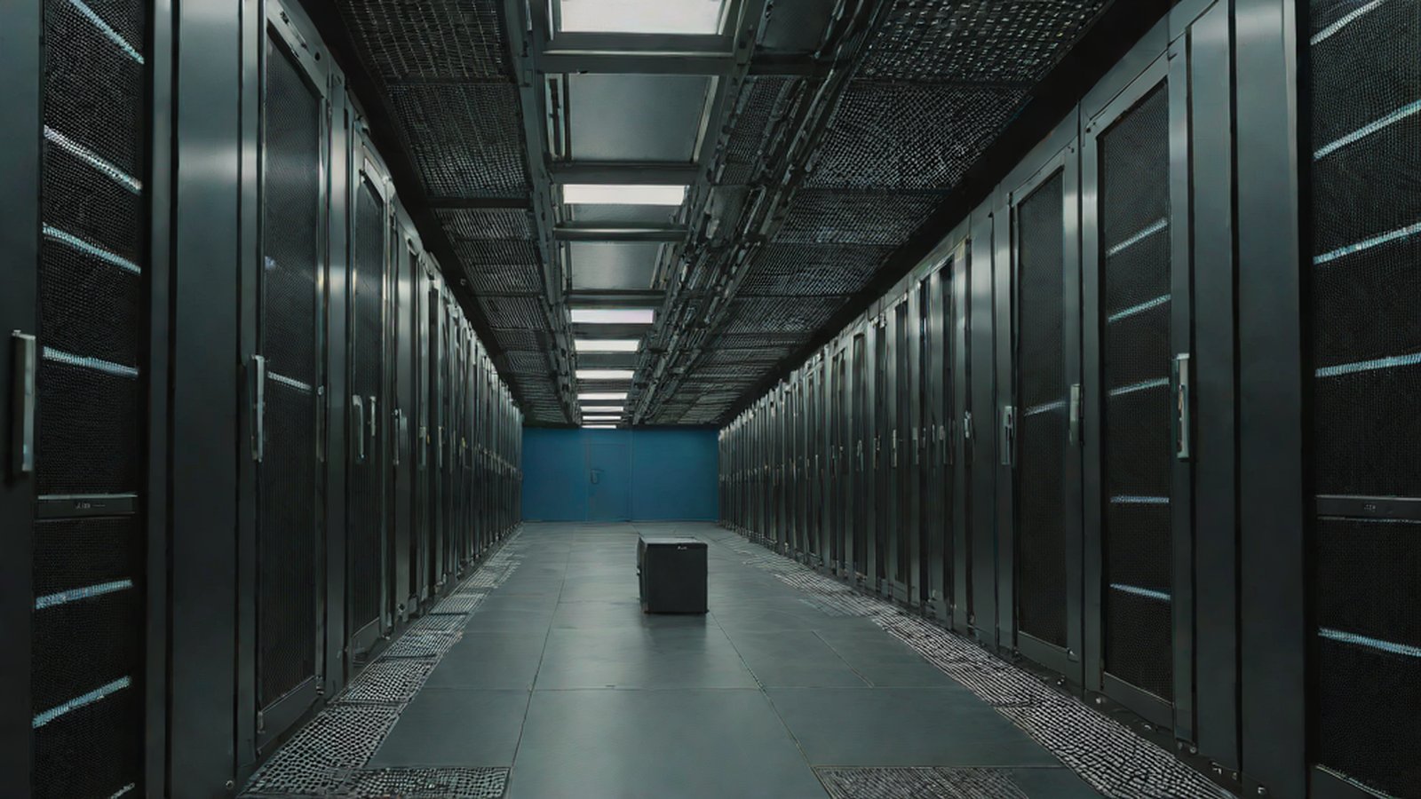 A glowing shield intertwined with a complex data network in a dark digital world