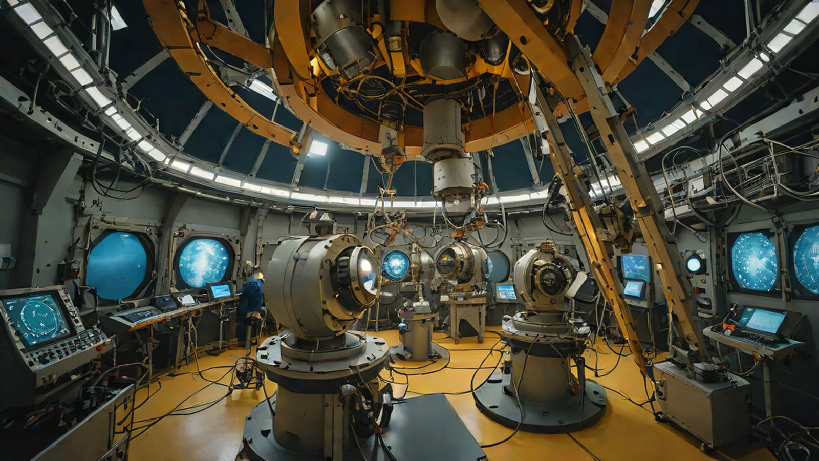 A digital neural network circuit overlaid on a vast space background, symbolizing artificial intelligence analyzing the secrets of the universe.