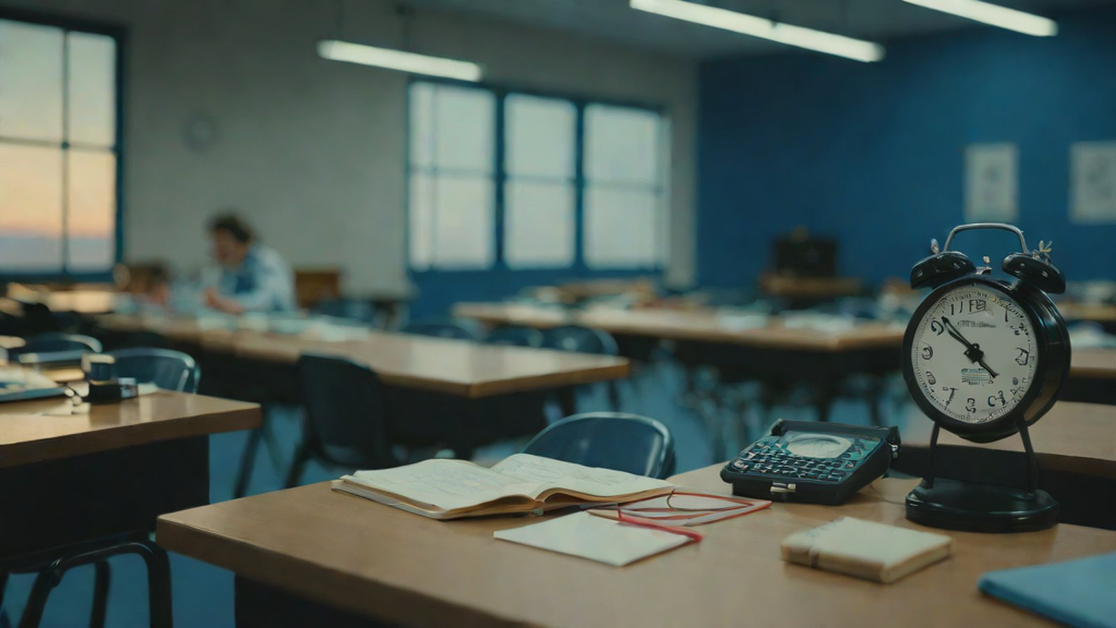 在教室里使用平板电脑指导学生并露出灿烂笑容的教师