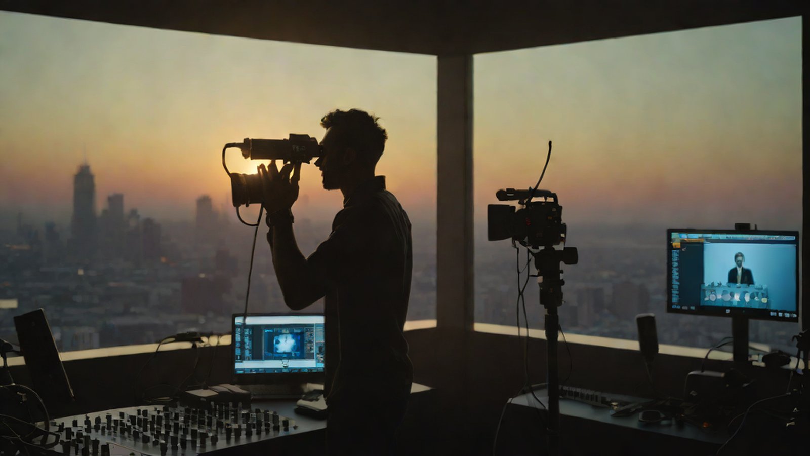 音樂家坐在電腦前，利用 AI 工具在現代工作室中構思創意旋律的場景