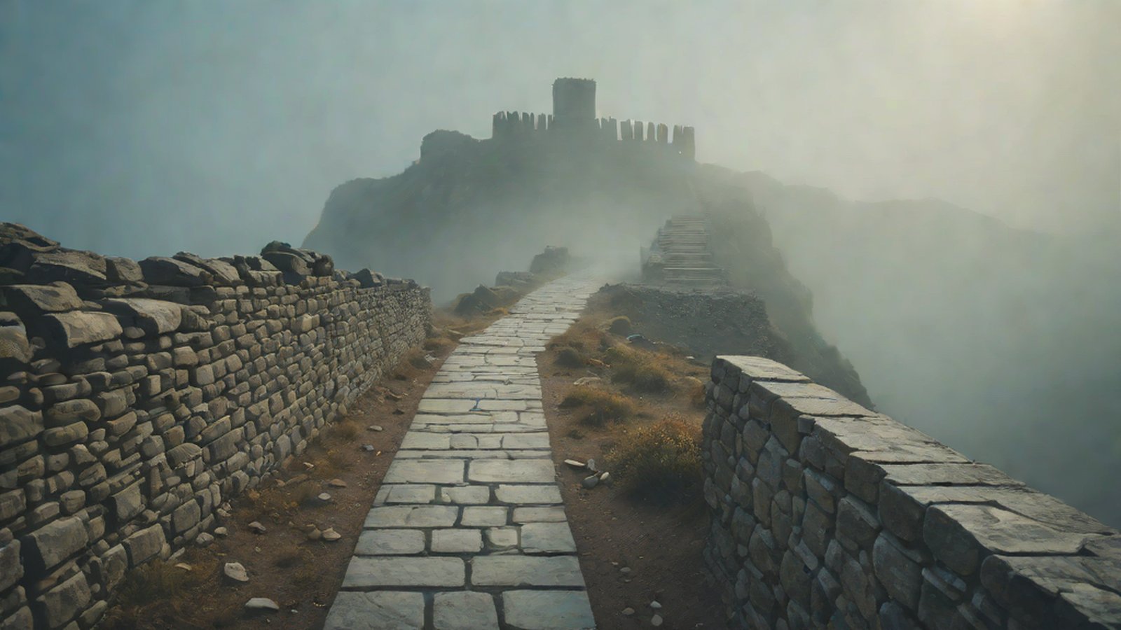 A robot's hand and a human's hand meeting while following a glowing path through a complex maze