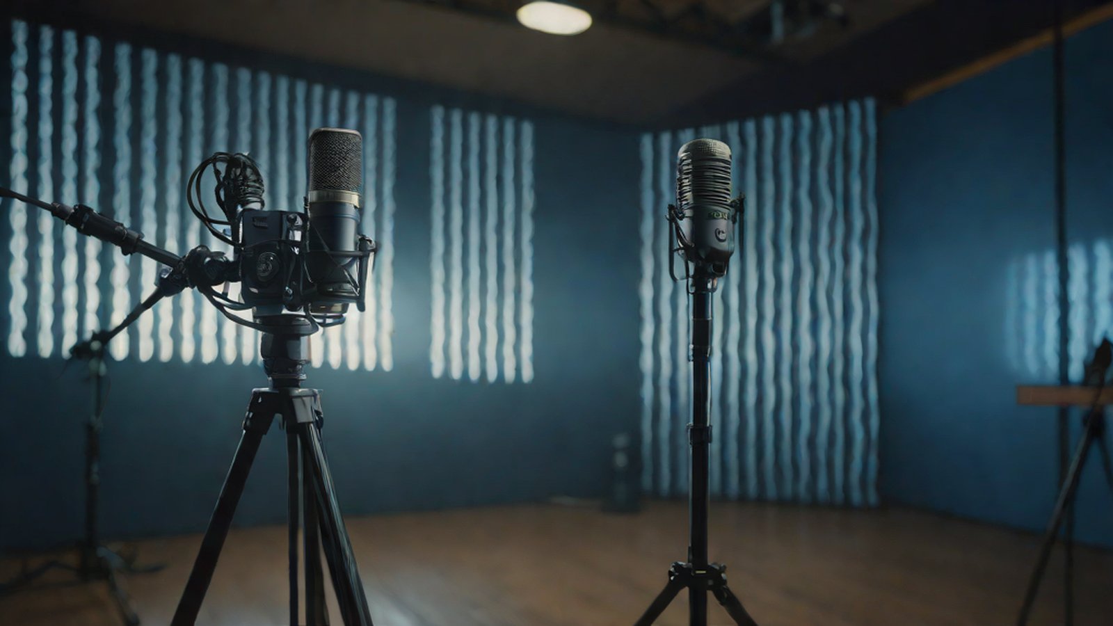 Digital sound waves flowing between silhouettes of people with various emotions, symbolizing the AI's diverse vocal expressiveness.