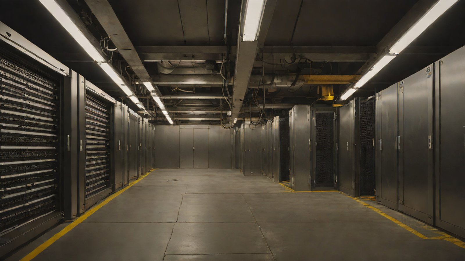 철창 속에 갇힌 강력한 빛을 내뿜는 디지털 두뇌의 형상, AI의 통제와 안전을 상징하는 이미지