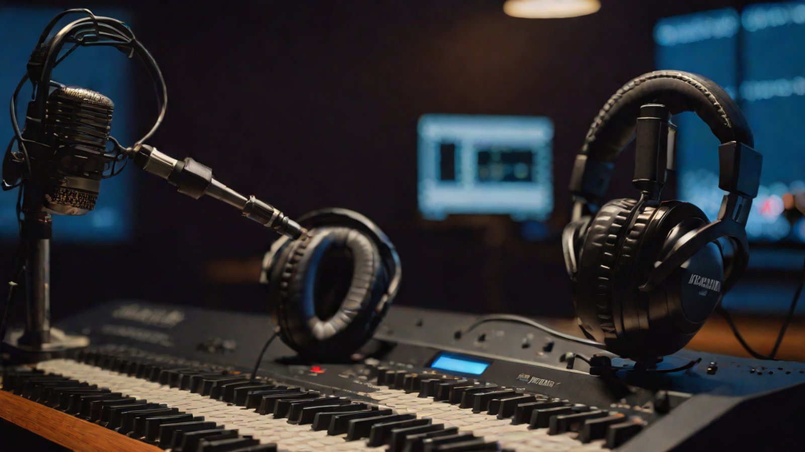 스마트폰 화면에서 음파 그래프와 음표가 튀어나오며 음악이 생성되는 화려한 모습