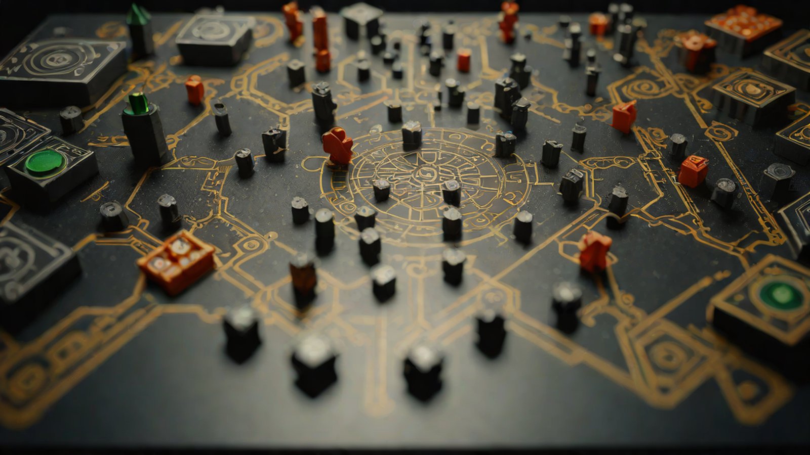 Two AI models emitting different lights competing in strategy on a chessboard