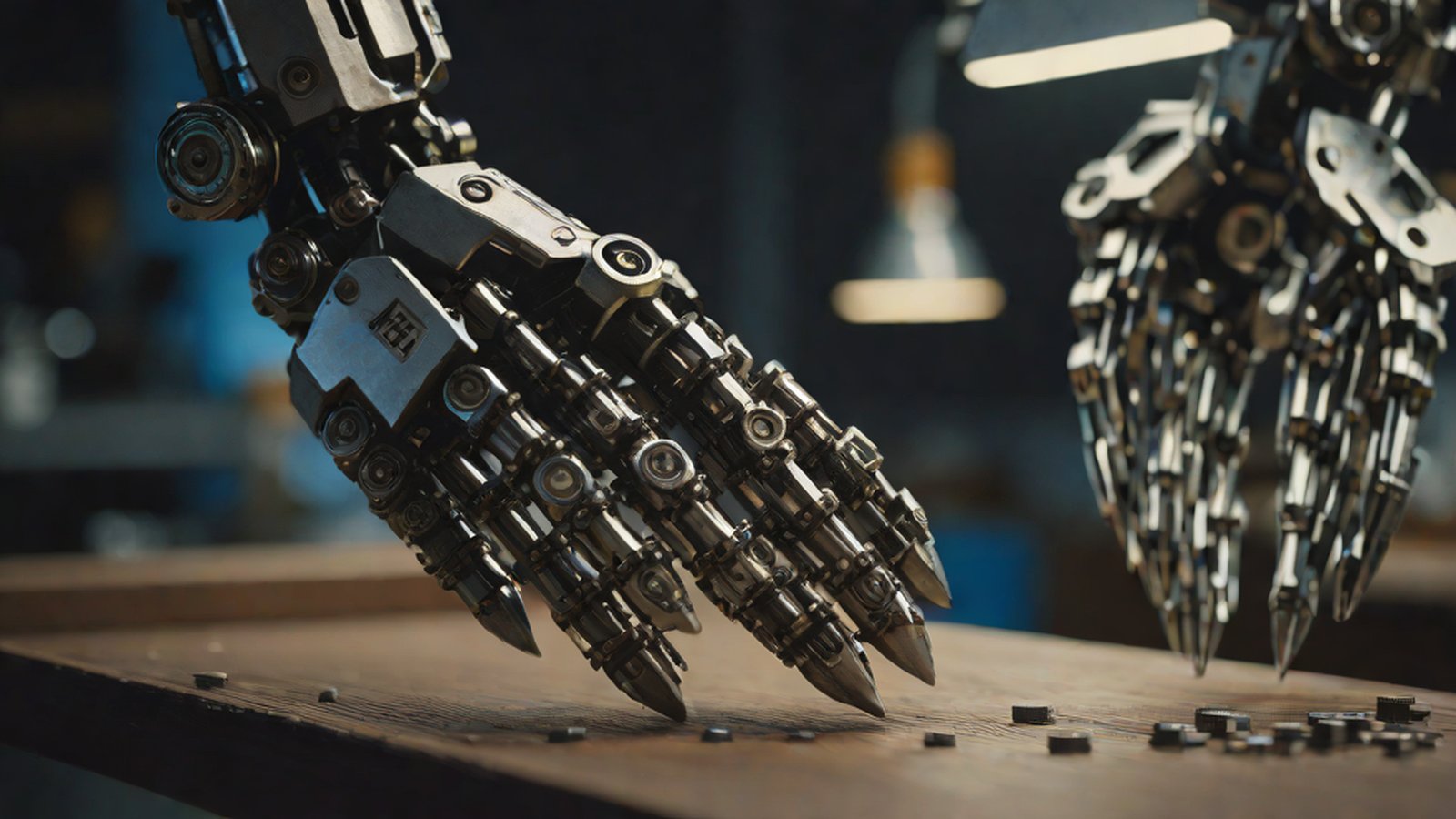 機器人手臂在沒有網路連接的情況下，自主執行複雜任務的未來主義場景