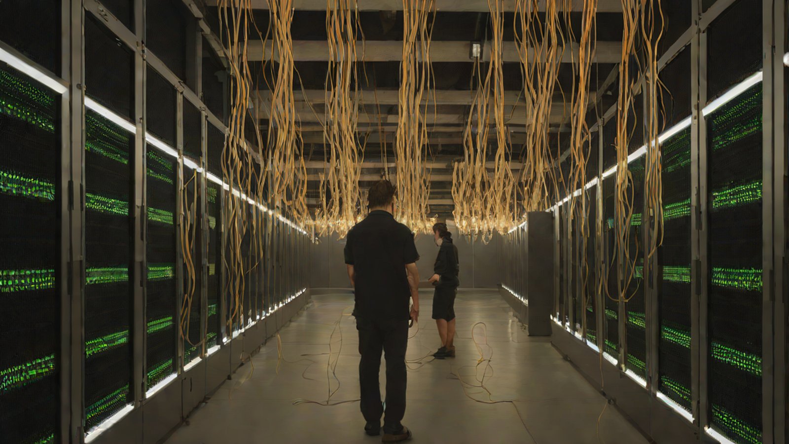 An illustration of a human designer deep in thought while looking at a robot trapped in a massive maze.