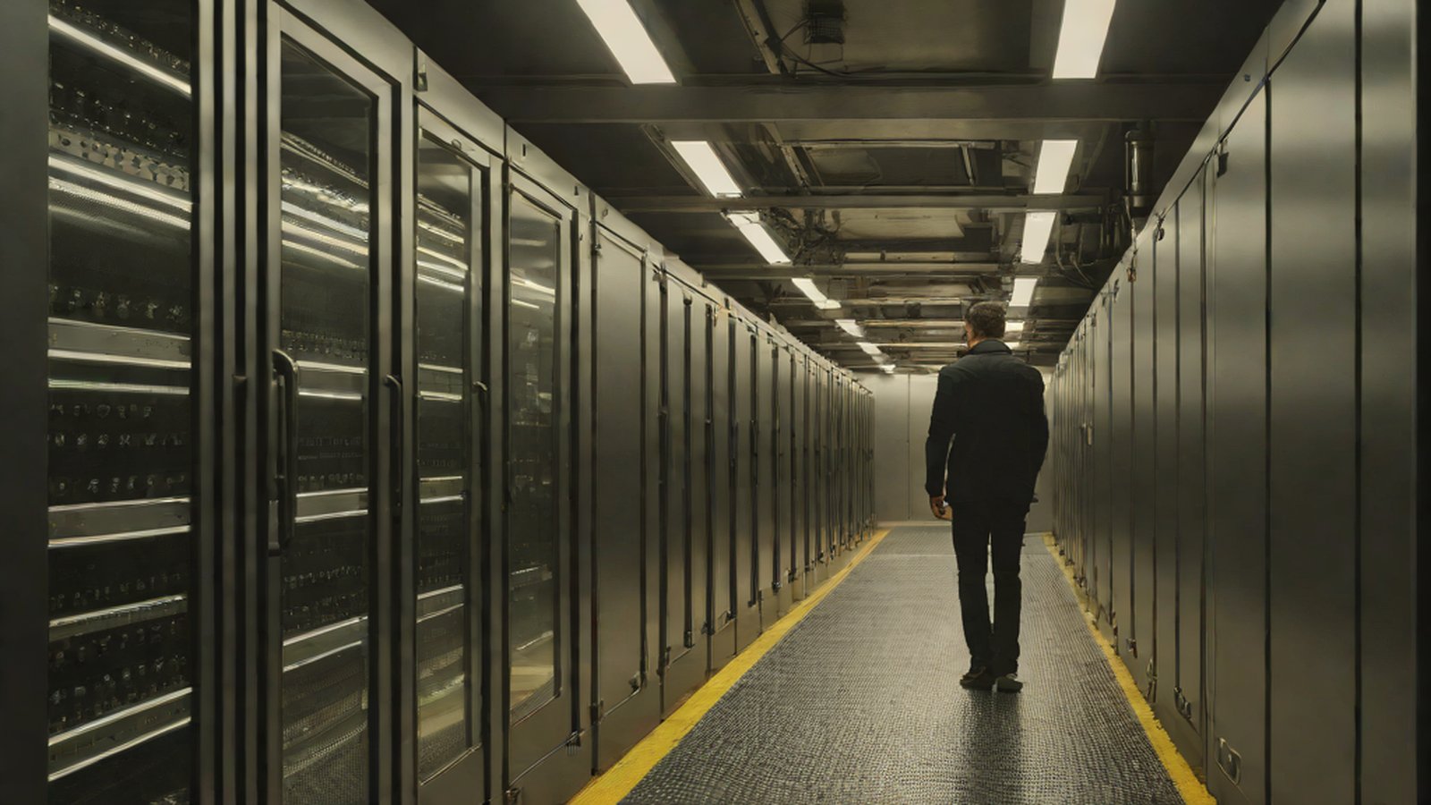 An illustration depicting a smart robot assistant standing in front of an ironclad digital vault door protecting data