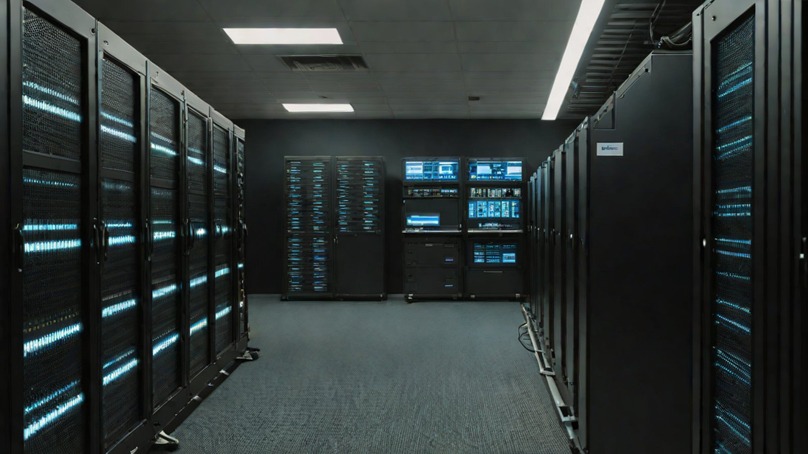A fake security alert window appears on a computer screen, with complex, abstract data flows symbolizing AI tangled in the background.