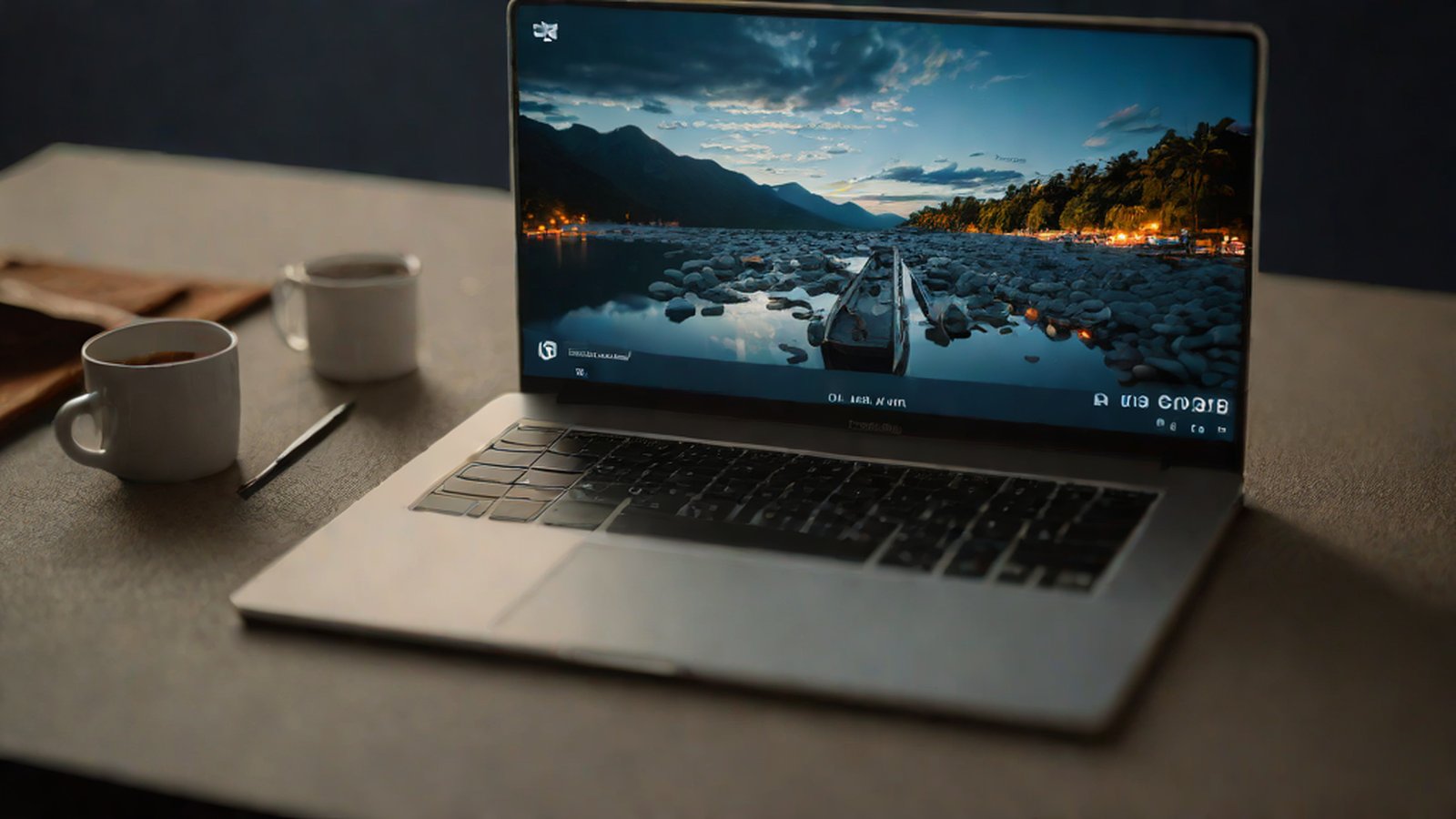 AppleのMac画面上に華やかなAI生成映像が浮かび上がる様子