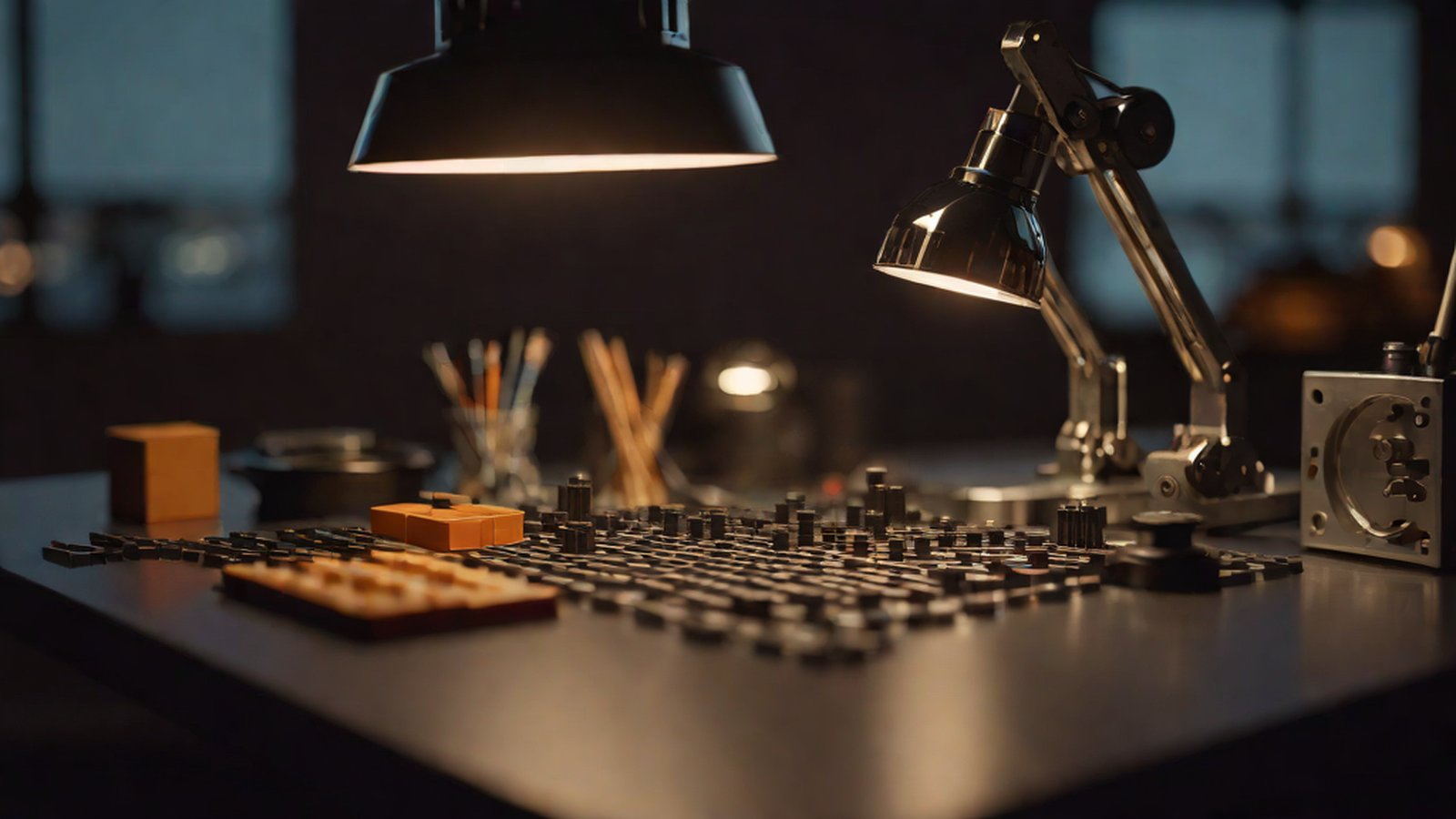 An abstract representation of complex puzzles and geometric shapes connected together