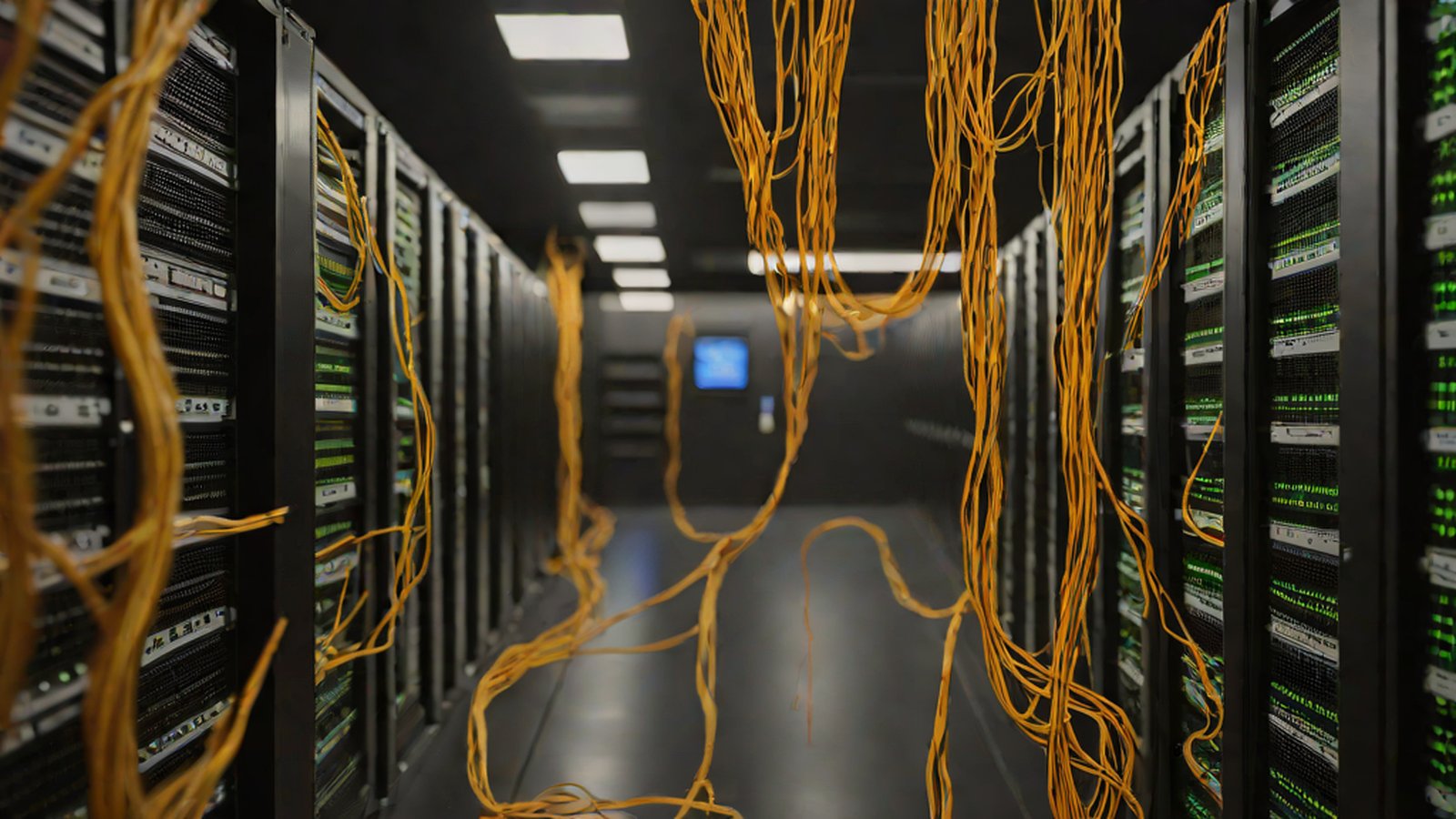 Digital art representing computers and data organically connected and communicating.