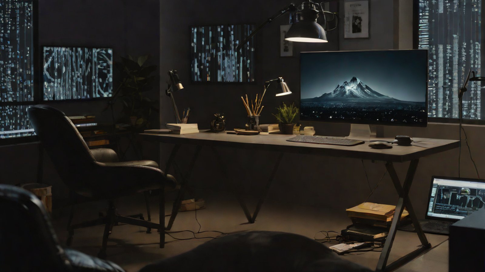 A futuristic AI assistant handling various tasks autonomously on a screen.