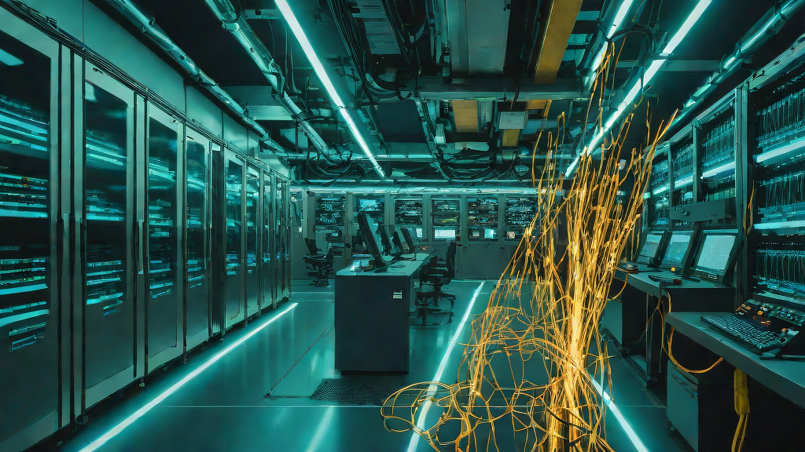 Graphic image representing a digital network with data flowing rapidly