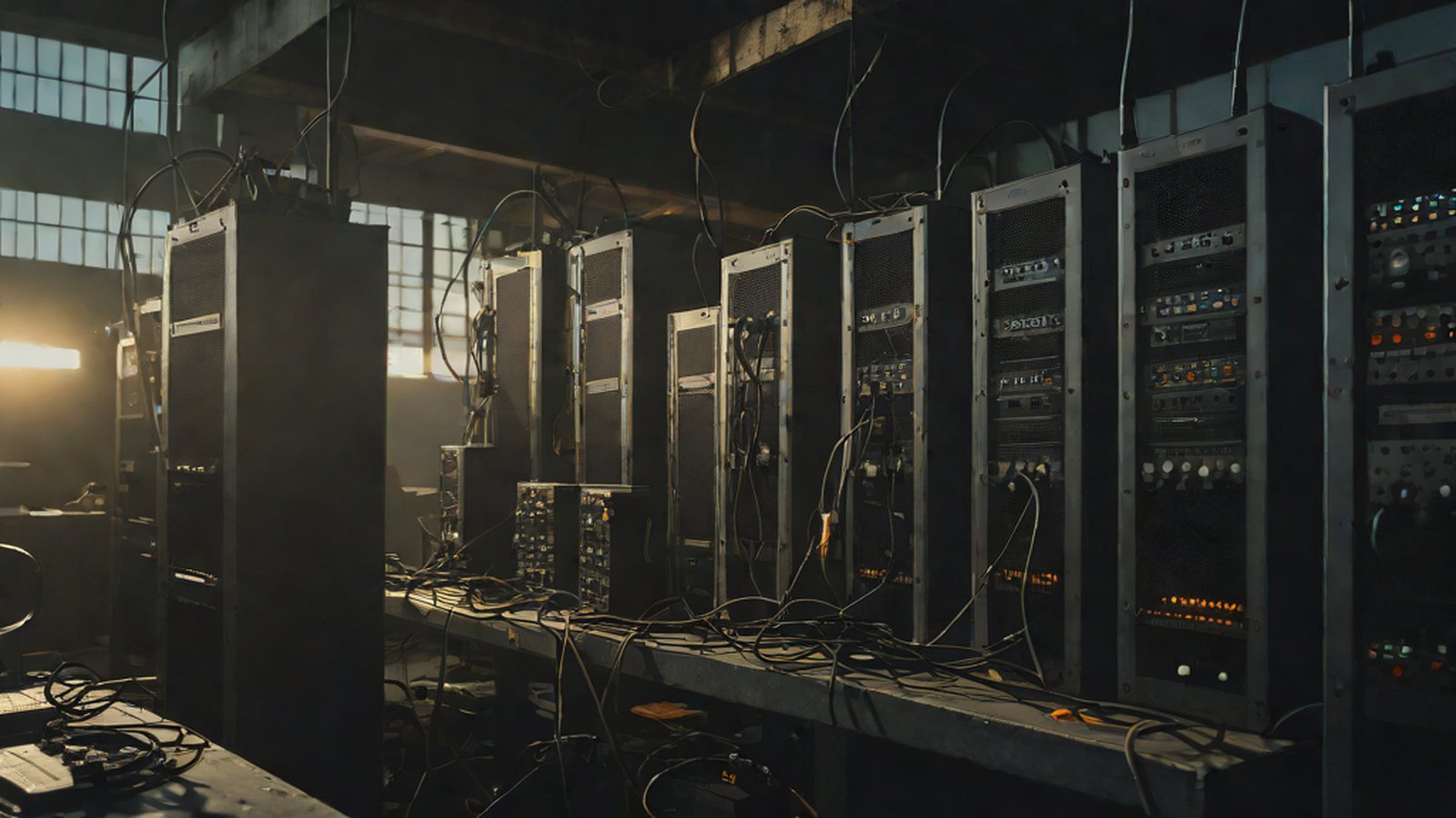 A dark developer workstation with multiple monitors turned on