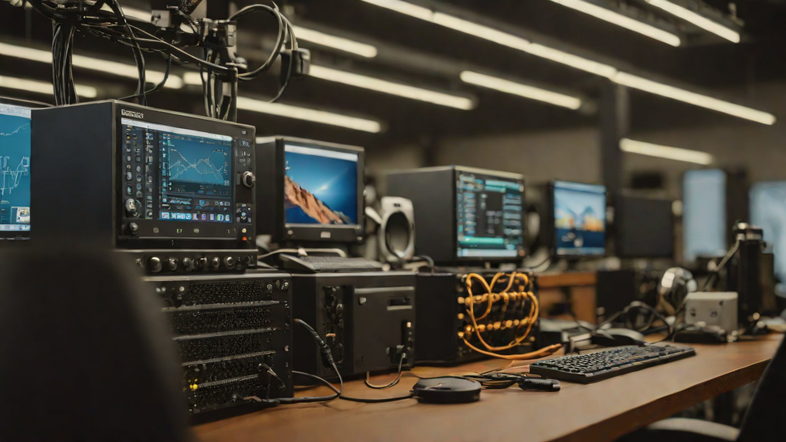多台 Mac Studio 通过雷雳 5 (Thunderbolt 5) 电缆连接，组成了一个巨大的 AI 计算集群。